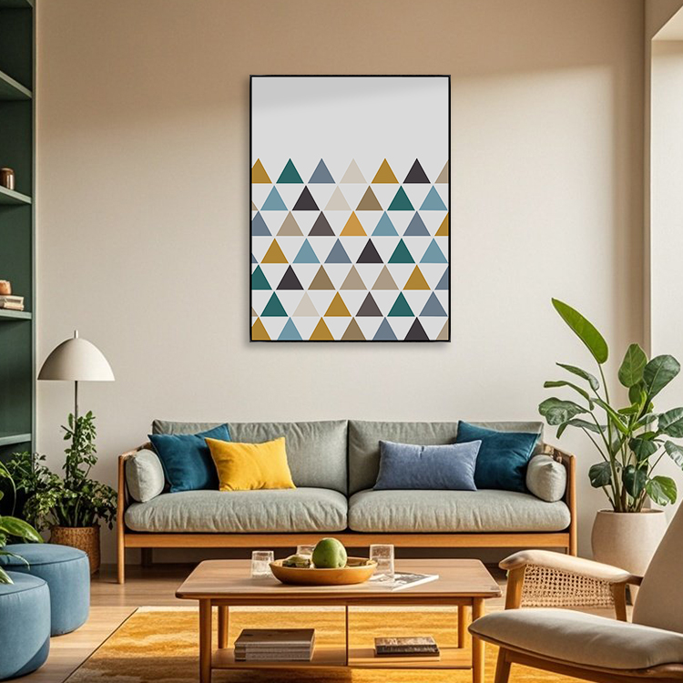 三角形几何图案色块拼接装饰画简约现代客厅沙发背景墙挂画图片