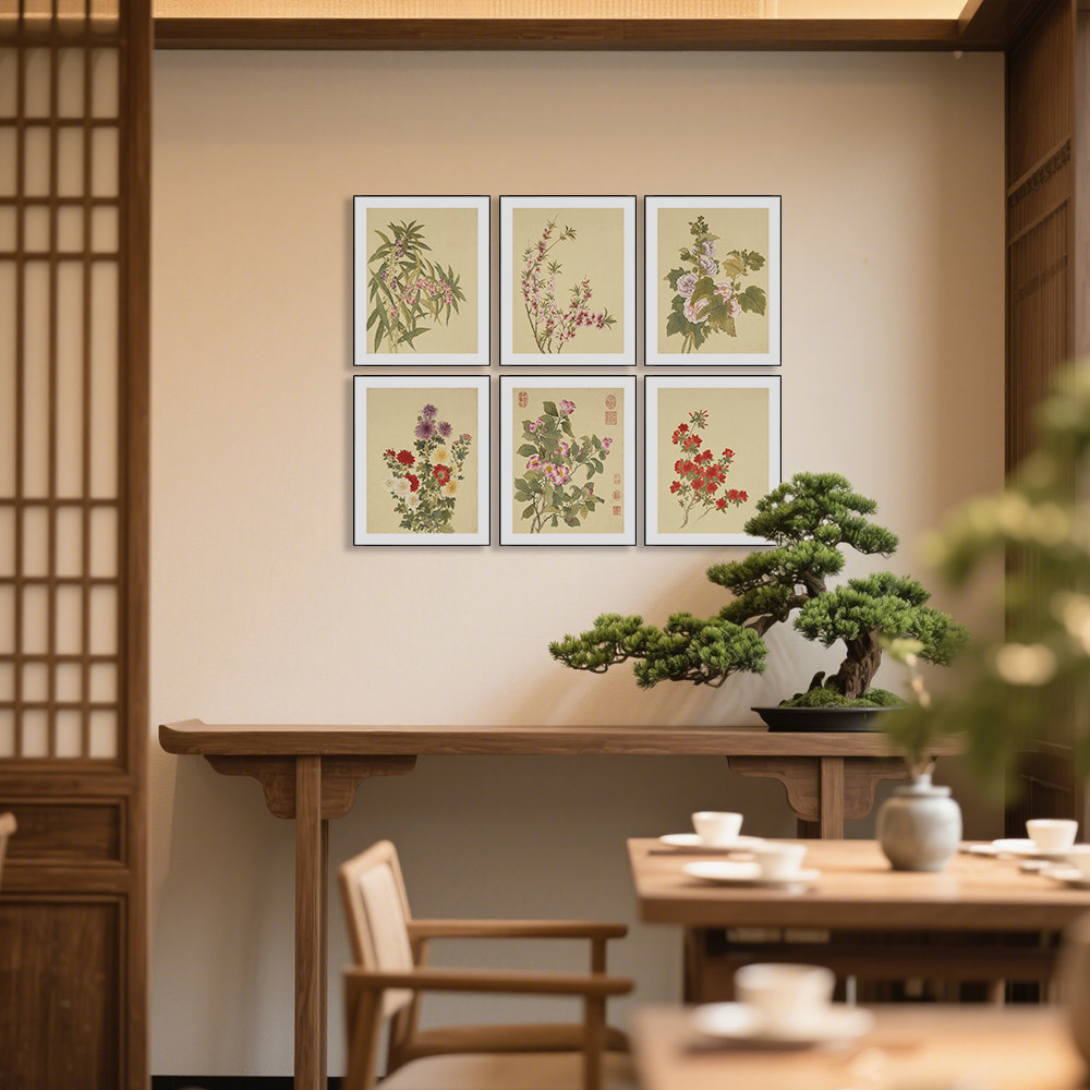 清李秉德花果鱼鸟册国画成品框画艺术微喷玄关走廊餐厅书房装饰画