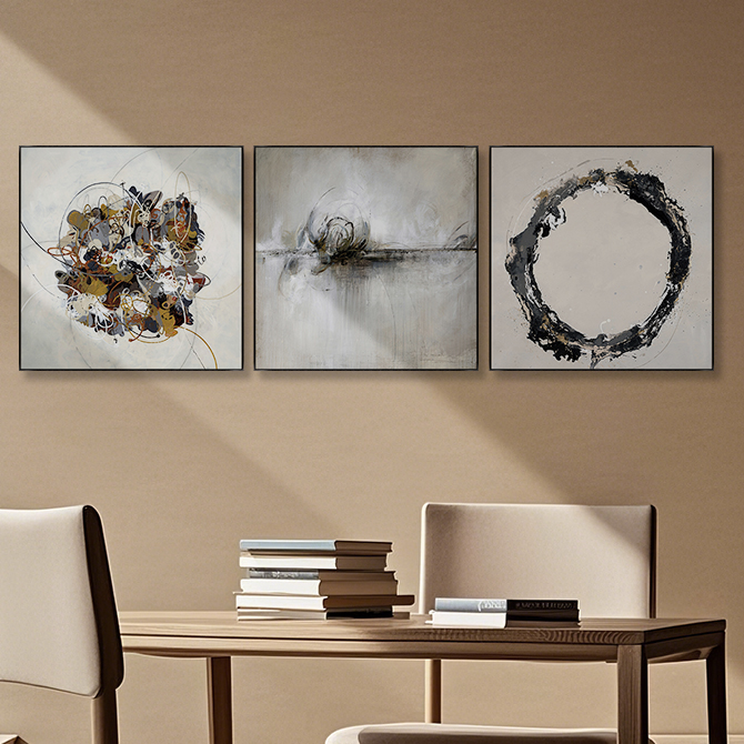 三联抽象组合装饰画三拼客厅挂画三幅沙发背景墙酒店大堂壁画图片
