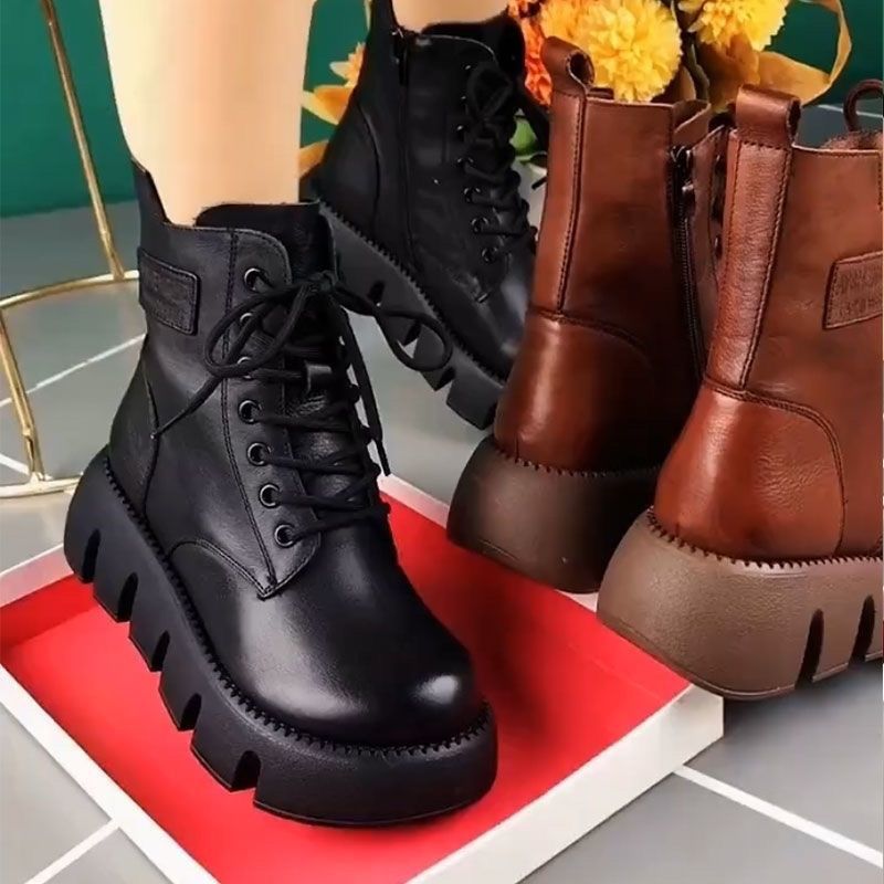 中筒马丁靴女厚底松糕底女靴棉鞋