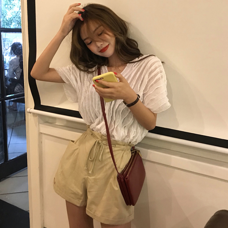 ÏÄ×°Å®×°º«°æchicÆøÖÊСŮÈËζ´¿É«VÁ첨À˾í¶ÌÐäÌ×Í·ÉÏÒÂÑ©·ÄÉÀ