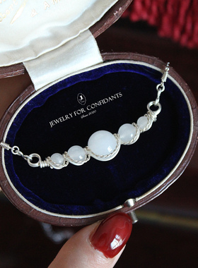 毛衣项链女2024年新款999纯银手工白玉笑脸锁骨链小众设计高级感