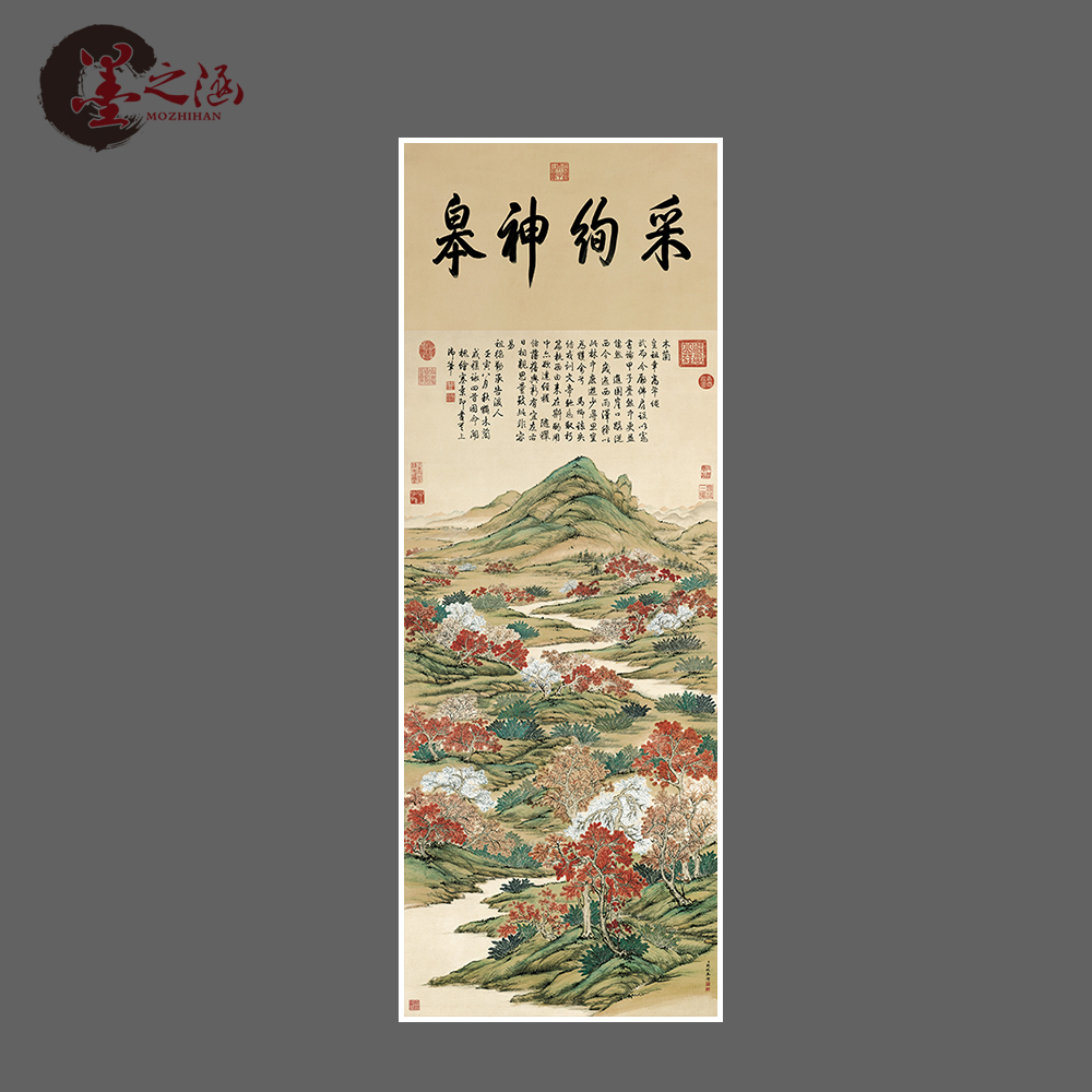 清关槐上塞锦林图国画山水风景书画宣纸绢布艺术微喷装饰画