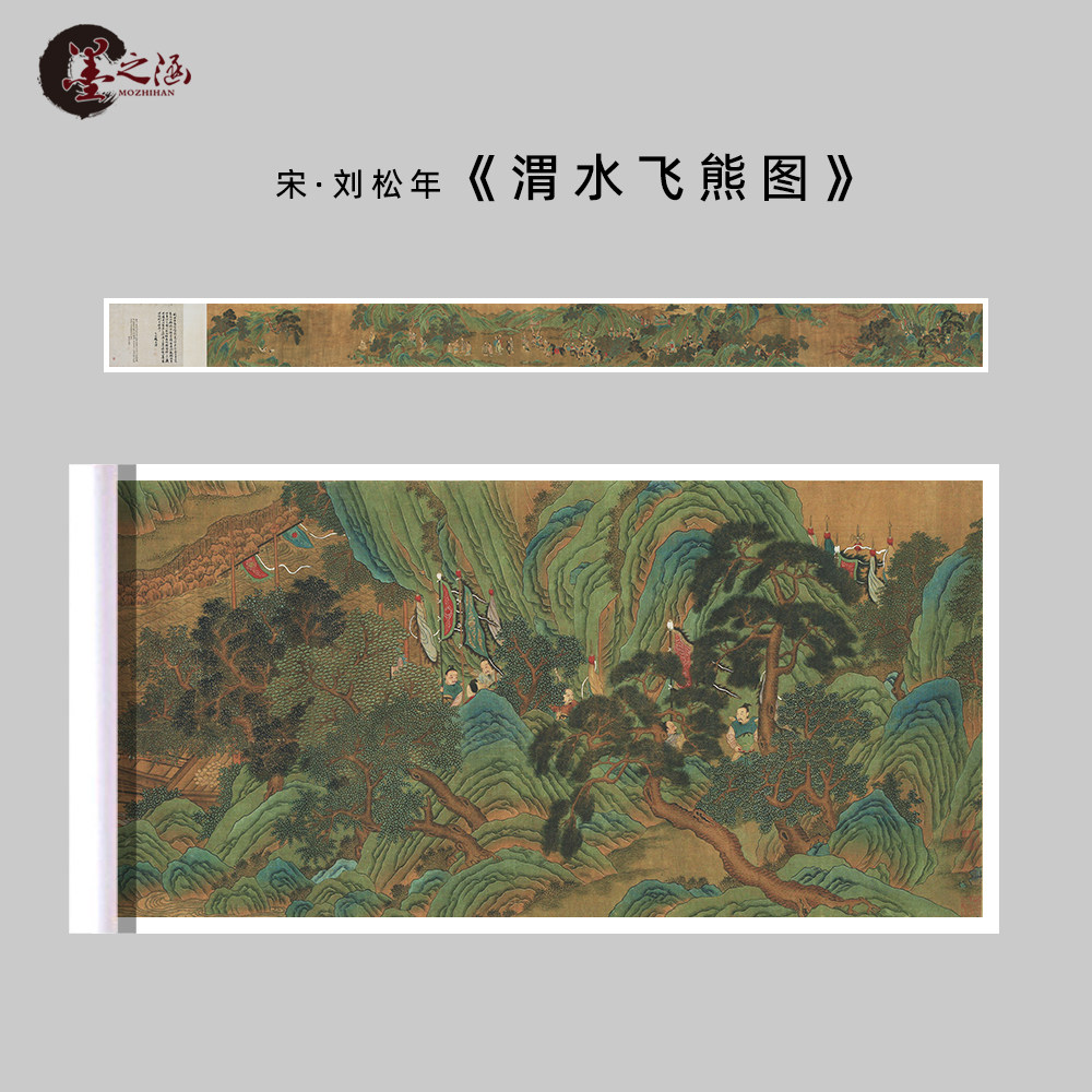 宋 刘松年 渭水飞熊图 复古青绿山水长卷 仿古人物微喷手卷无框画