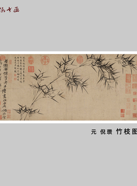 元倪瓒竹枝图水墨竹子微喷装饰