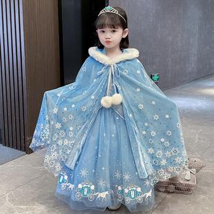 春夏秋冬新款女童灰姑娘公主圣诞新年表演丝绒斗篷加绒加厚连衣裙