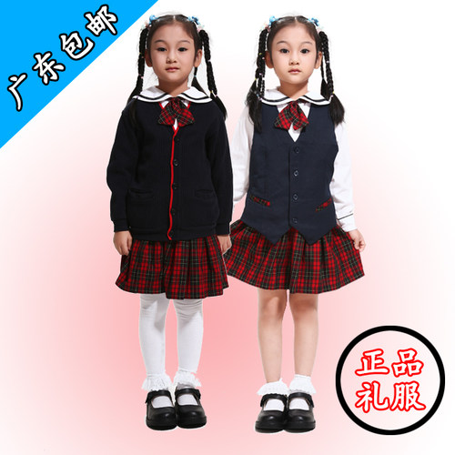 SZ深圳校服专卖深圳市统一小学生女生款秋冬装长袖礼服套装五件套