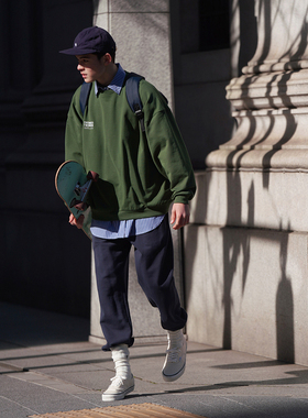 日系复古束脚休闲百搭运动裤秋季新款纯色宽松直筒针织卫裤男女潮