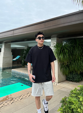 夏季灰色五分裤男美式街头纯色运动百搭毛边短裤休闲宽松直筒中裤