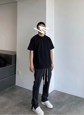 秋季新款高级感廓形混纺宽松百搭长裤纯色锥形拉链休闲西裤男女潮