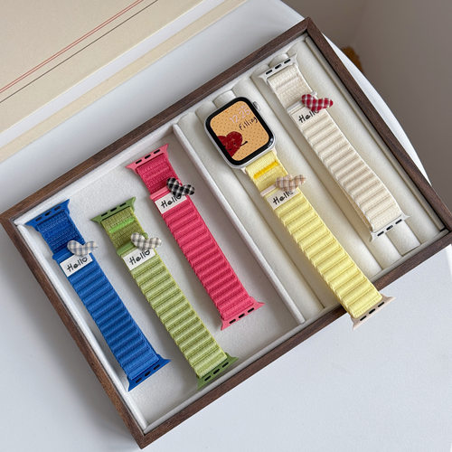 适用苹果手表iwatchs11表带爱心简约山地纹表带applewatchS10男女