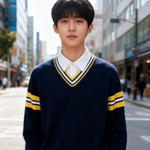 男2025新款 领修身 长袖 毛线衣衬衫 秋冬百搭棉毛衣 男士 假两件针织衫