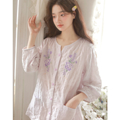 可外穿 宽松家居服套装 日系春秋纯棉女士睡衣舒适不凸点九分袖 长裤