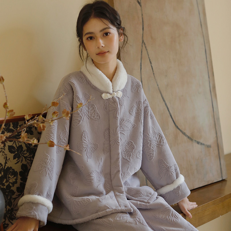冬季国风睡衣女加绒加厚保暖中式复古牛奶绒羊羔绒长袖家居服套装,女士内衣/男士内衣/家居服,睡衣/家居服套装,淘宝优惠券,粉丝福利购,淘宝优惠卷
