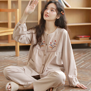 秋冬季可外穿全棉睡衣女2025新款加厚纯棉磨毛防凸点家居服套装