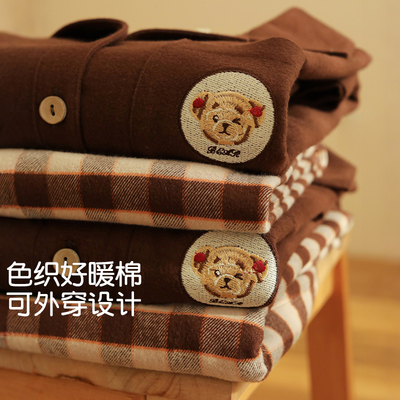 可爱小熊情侣全棉睡衣男秋冬加厚女士睡衣纯棉磨毛长袖家居服套装