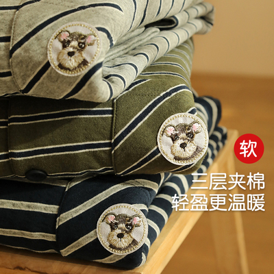 冬季加厚空气棉睡衣男款情侣套装女款睡衣秋冬夹棉长袖家居服外穿