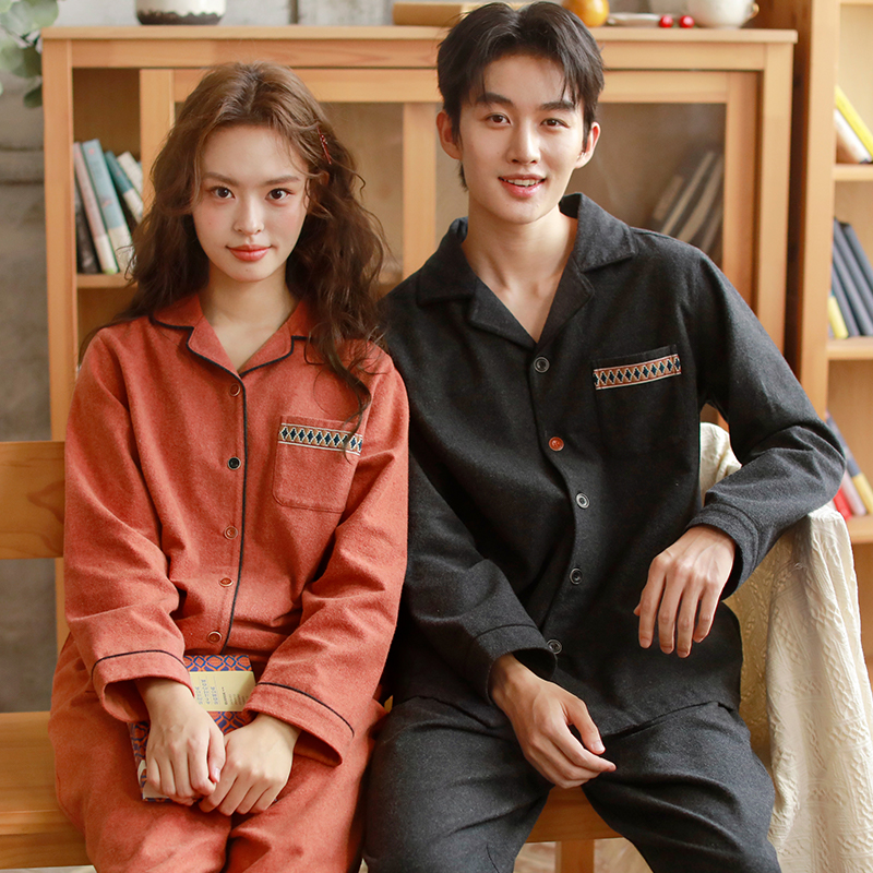 高级感情侣睡衣纯棉磨毛女款秋冬加厚男款睡衣长袖长裤家居服套装