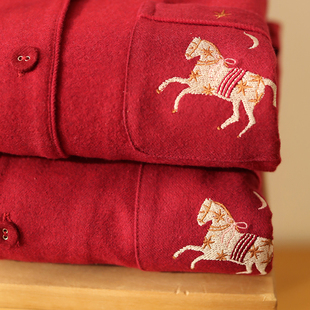 新年红色纯棉磨毛情侣睡衣女秋冬新婚本命马年男长袖家居服可外穿