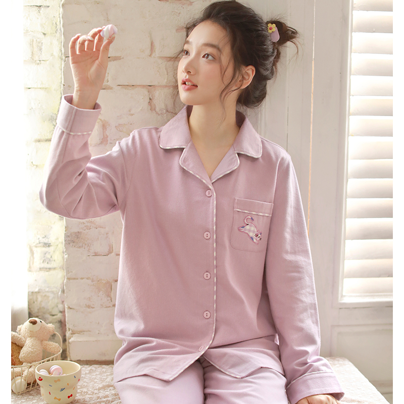 卡通猫咪纯棉磨毛睡衣套装女款