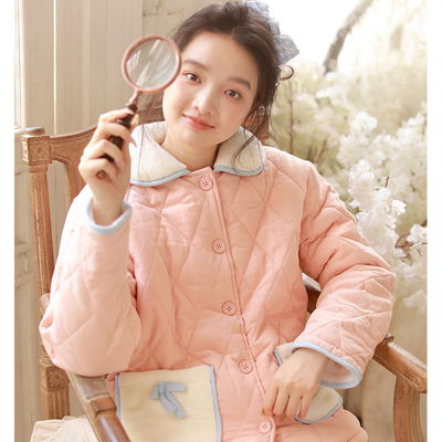 冬季保暖可外穿三层夹棉服女2025新款纯棉袄睡衣加厚珊瑚绒家居服