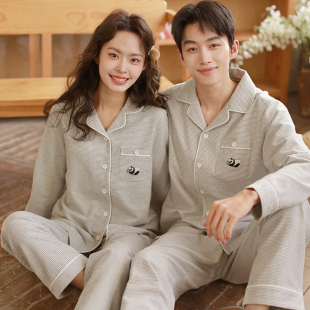 加厚全棉磨毛睡衣女家居服套装 秋冬新款 卡通熊猫情侣纯棉睡衣男款