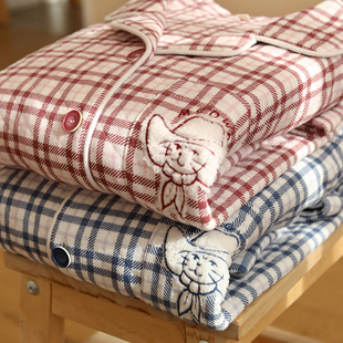 冬季 简约风格 家居服套装 空气棉长袖 保暖刺绣 子三层夹棉睡衣男女款