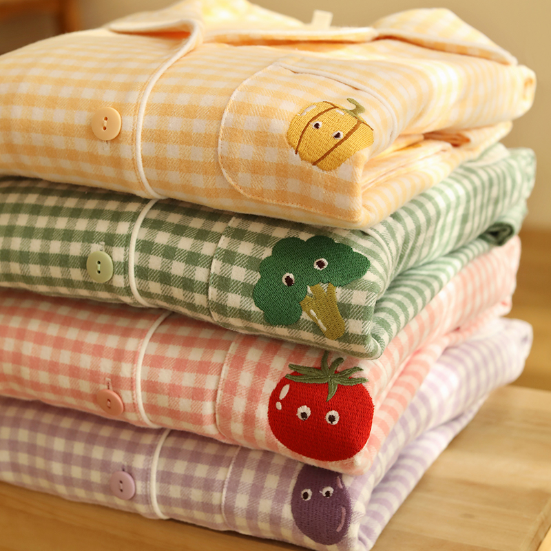 秋冬季甜美格子全棉睡衣女款学生纯棉磨毛长袖家居服套装可外穿