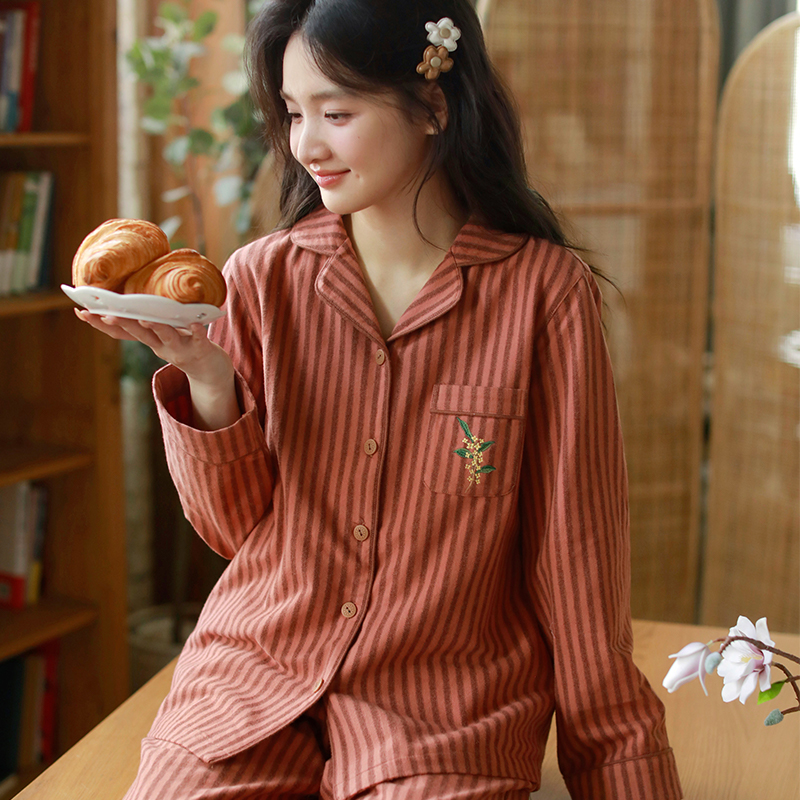 简约条纹纯棉睡衣女款2025新款