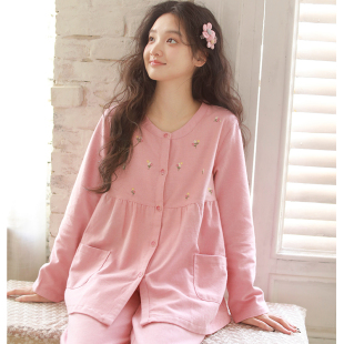 高级感防凸点全棉睡衣女秋冬季 加厚磨毛圆领刺绣家居服 2025新款