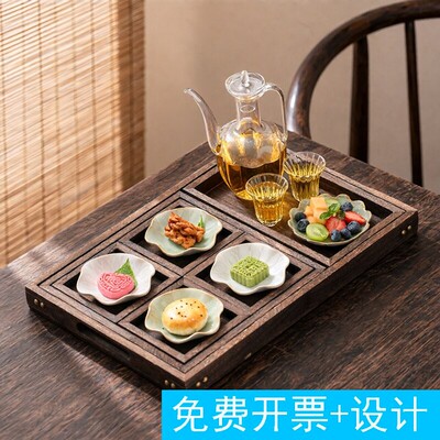 中式玻璃茶器皿陶瓷荷叶茶点碟民宿酒店美容院下午茶茶歇茶盘餐具