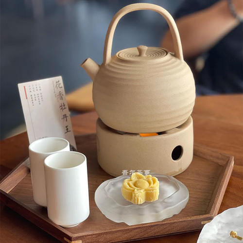 茶馆茶室原矿煮茶器户外烧水壶茶具中式提梁壶陶瓷蜡烛酒精灯温茶