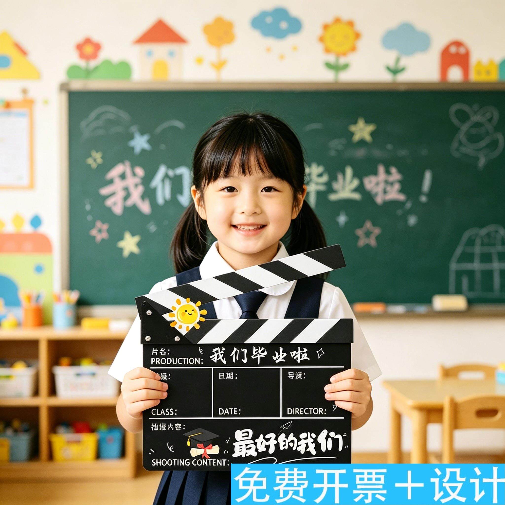 毕业拍照道具幼儿园小学儿童手持我们毕业啦kt板电影场记打卡板 - 实物图