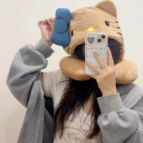 KT连帽款U型枕出游旅行坐飞机火车专用护颈睡觉连帽子拍照出片