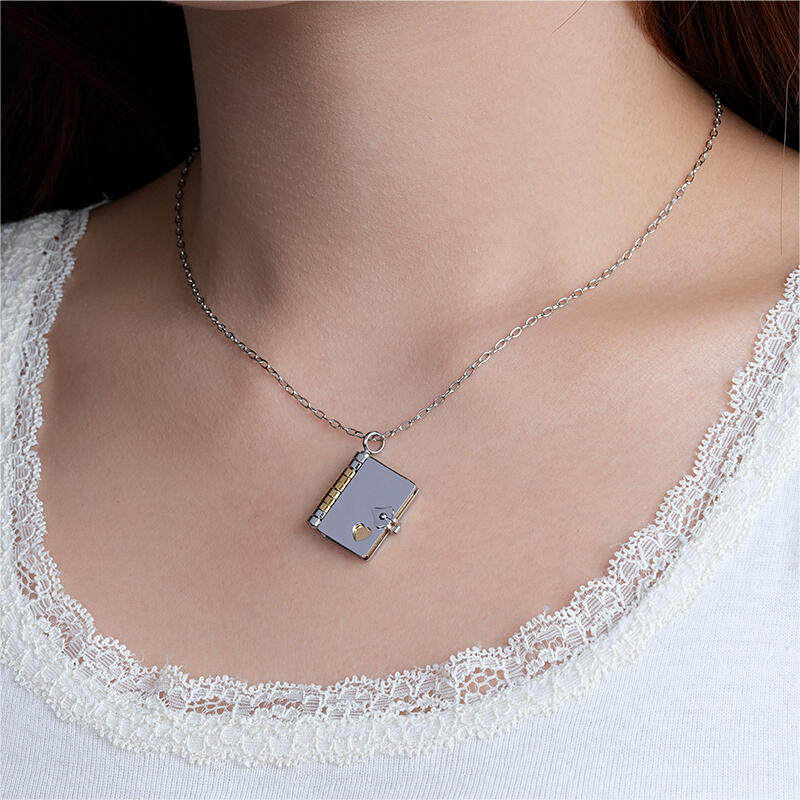 书本表白情侣项链可刻字个性in吊坠爱心开合书本毛衣链情人节礼物