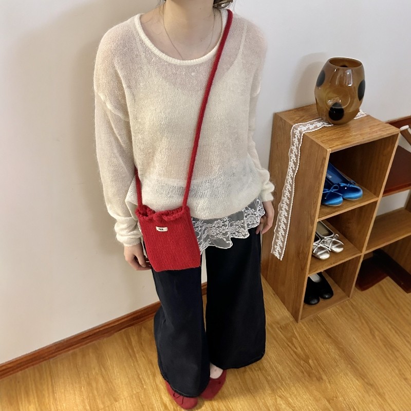 韩版秋冬手工编织百搭手机包ins活泼迷你可爱毛线针织单肩斜挎包