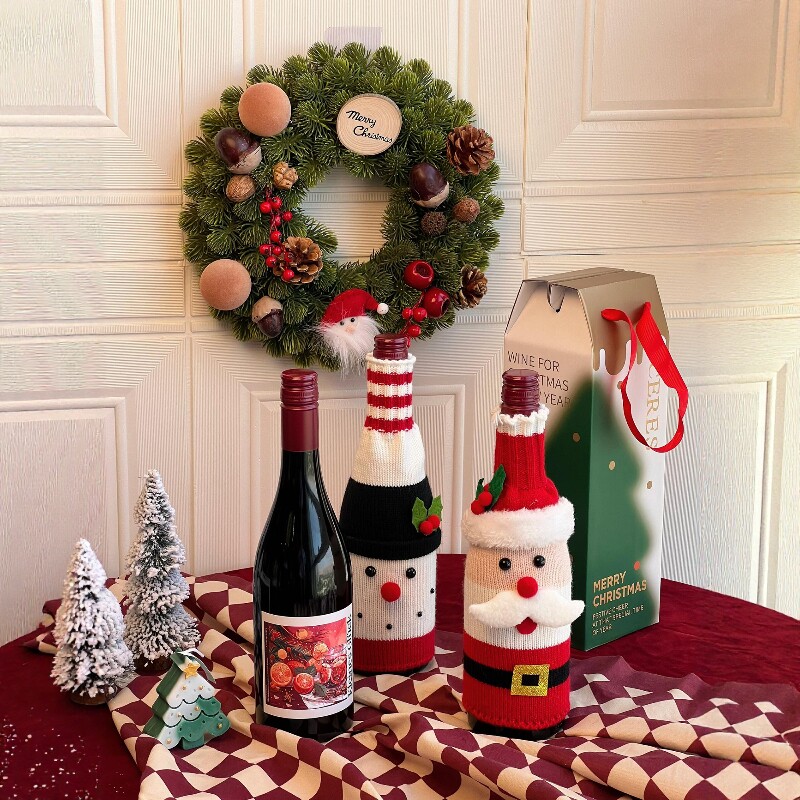 圣诞节酒瓶针织套装饰品圣诞老人麋鹿香槟红酒保护套派对摆件布置