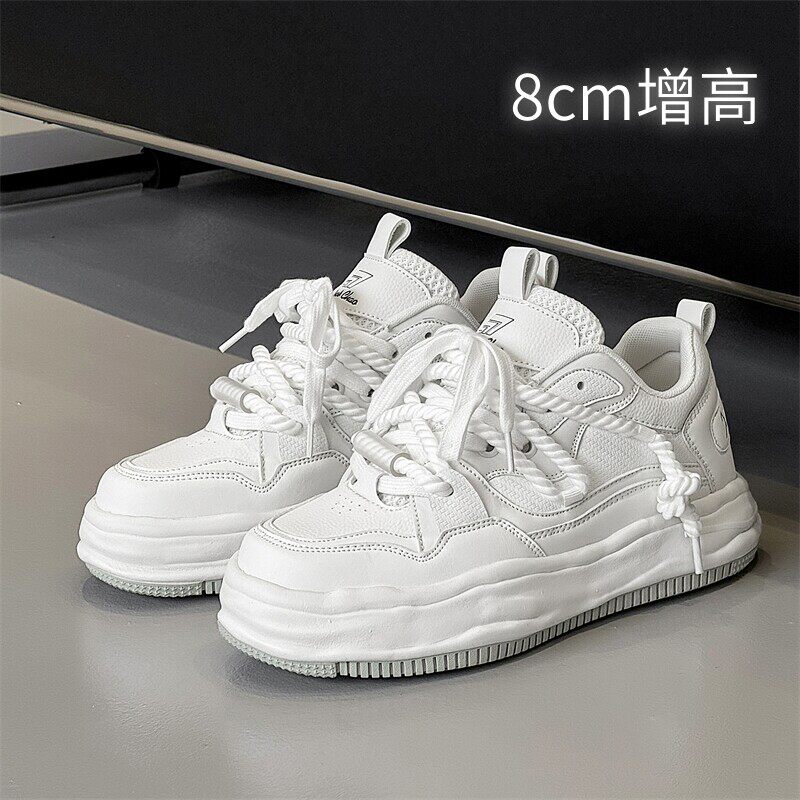 溶解底隐形增高鞋8cm 男女款百搭厚底小白鞋小众设计脏辫休闲板鞋