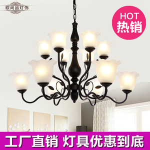 欧式双层吊灯田园铁艺地中海客厅卧室灯美式餐厅楼梯家用大气灯具