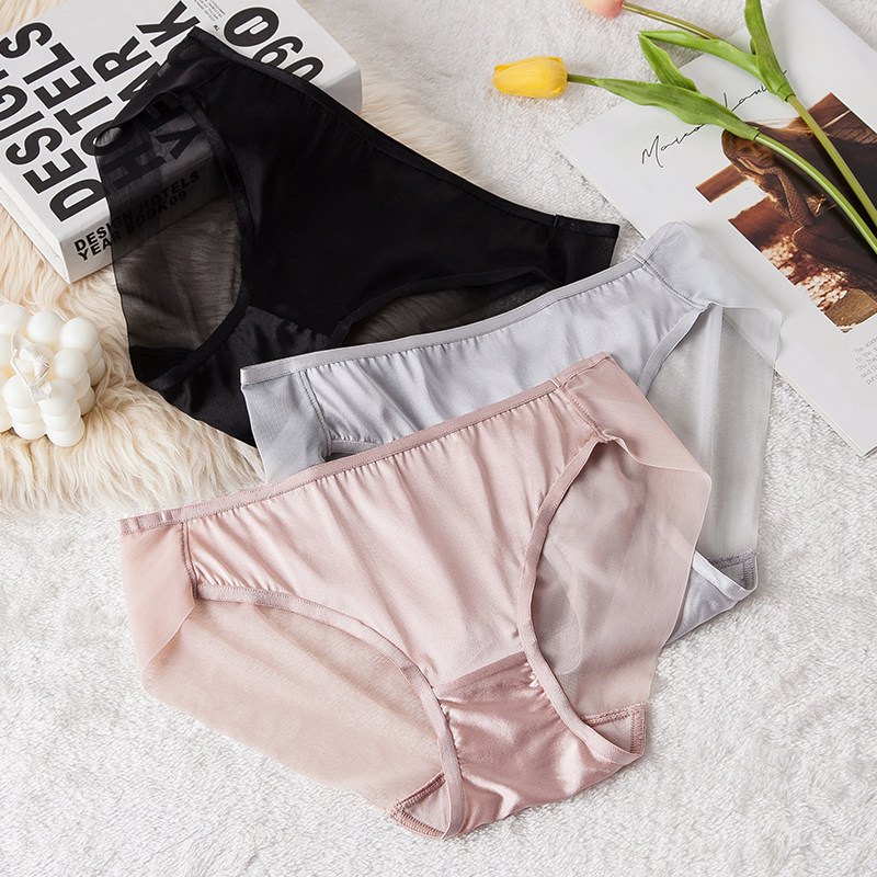 真丝缎面无痕三角裤 中腰薄款桑蚕丝内裤性感包臀透气短裤女,女士内衣/男士内衣/家居服,女三角裤,淘宝优惠券,粉丝福利购,淘宝优惠卷