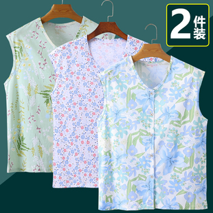 背心老太太对襟砍袖 夏季 女宽肩开衫 家居服中老年纯棉薄款 无袖 汗衫