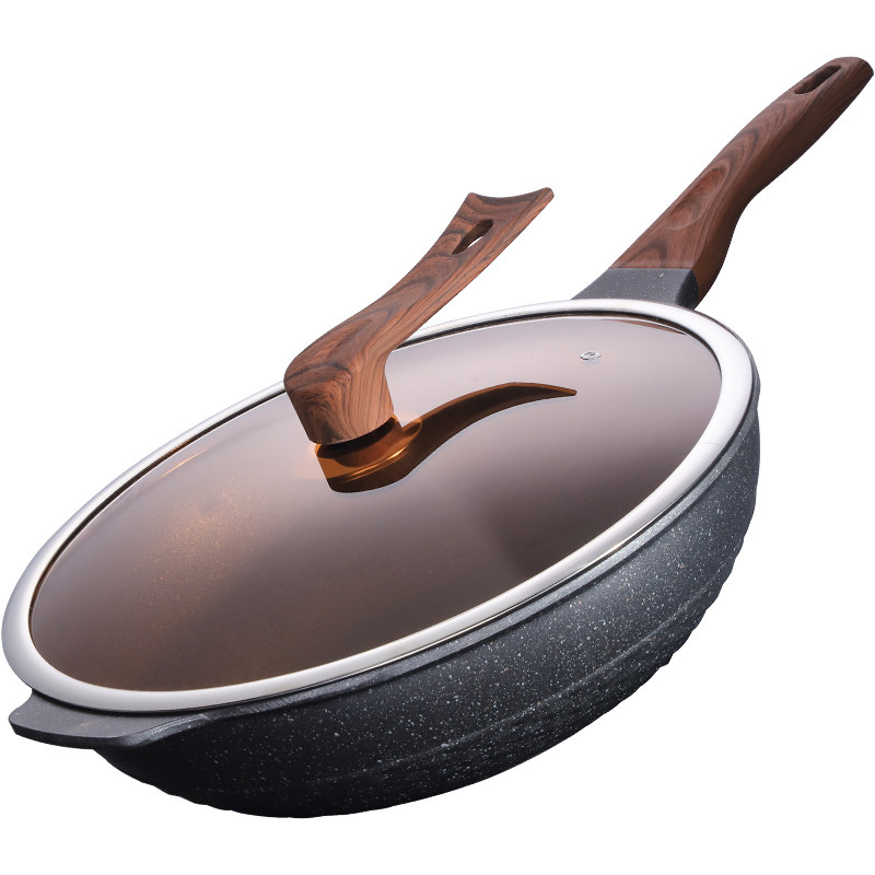 庆展炒锅麦饭石不粘锅家用不生锈电磁灶专用中式煤气灶燃气灶通用