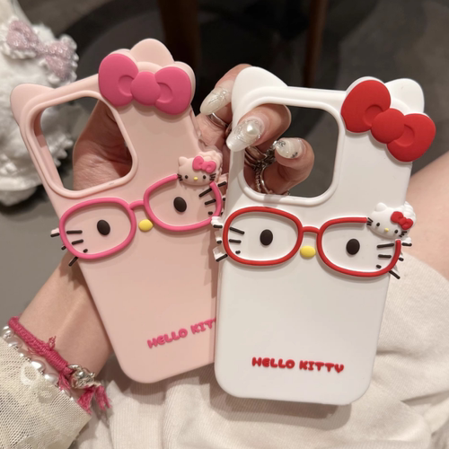 卡通立体戴眼镜kt猫软硅胶手机壳