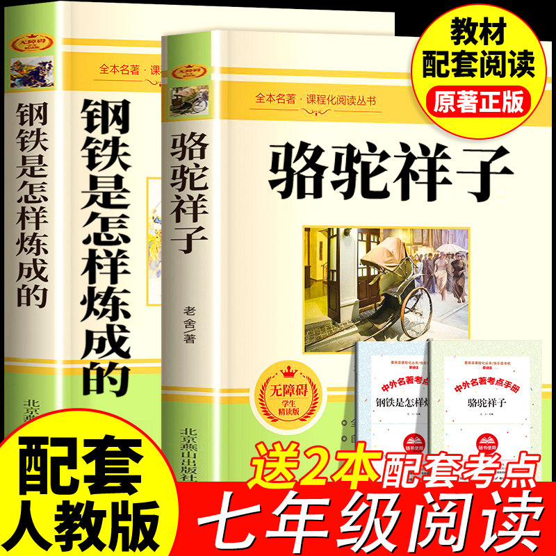 骆驼祥子和钢铁是怎样炼成的七年级下册课外书必读原著正版完整版无删减7下海底两万里朝花夕拾西游记老舍著初一下册中学生名著