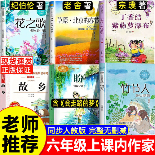 六年级上册必读的课外书全套6册课内作家花之歌草原北京的春节故乡鲁迅紫藤萝瀑布丁香结 竹节人 会走路的梦人教版6六上快乐读书吧