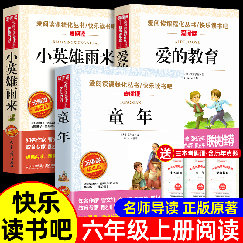 爱的教育小英雄雨来童年全套3册高尔基正版原著完整版6小学生六年级必读的课外阅读书籍老师推荐上册快乐读书吧人民文学教育出版社