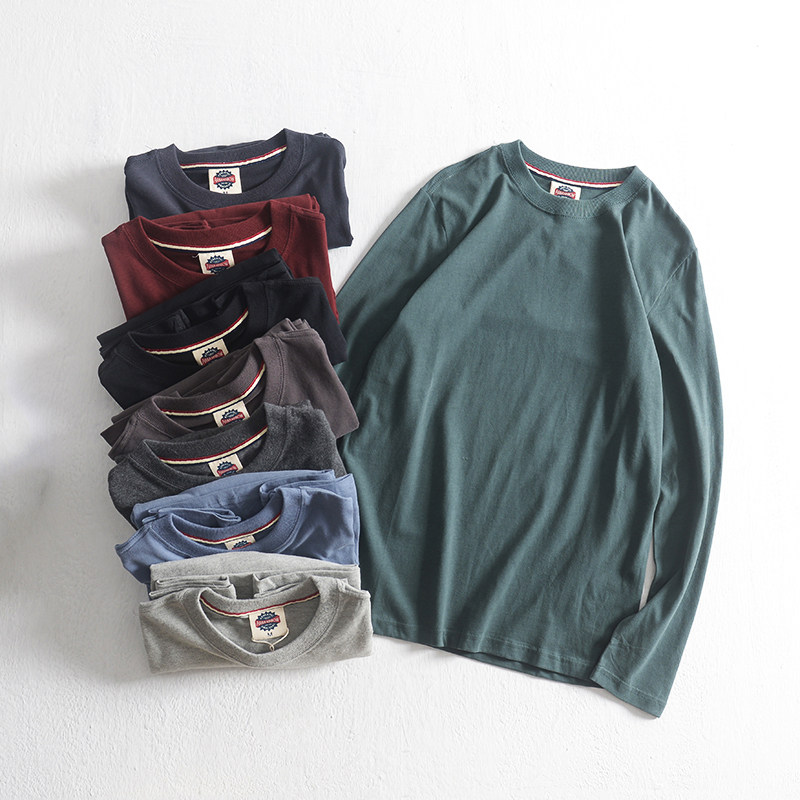 纯棉长袖T恤男春秋潮牌ins宽松运动男士打底衫日系简约学生上衣