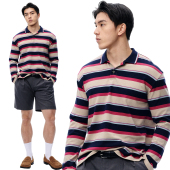 MUZEDUSTUDIO复古宽条纹polo衫 长袖