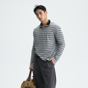 MUZEDUSTUDIO双层撞色polo领条纹T恤