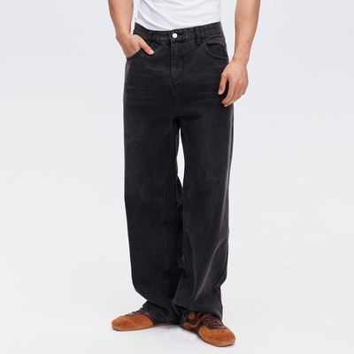 黑色牛仔裤宽松直筒阔腿裤